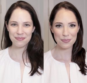 Makeup application before and after side by side photo of bride to be 