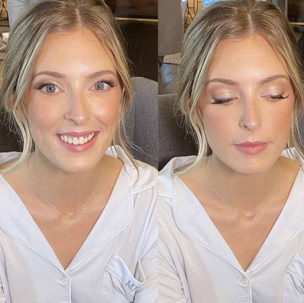 Bride makeup with eyes opened and closed