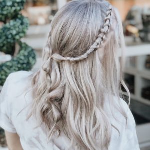 Blonde girl with unique crown braid