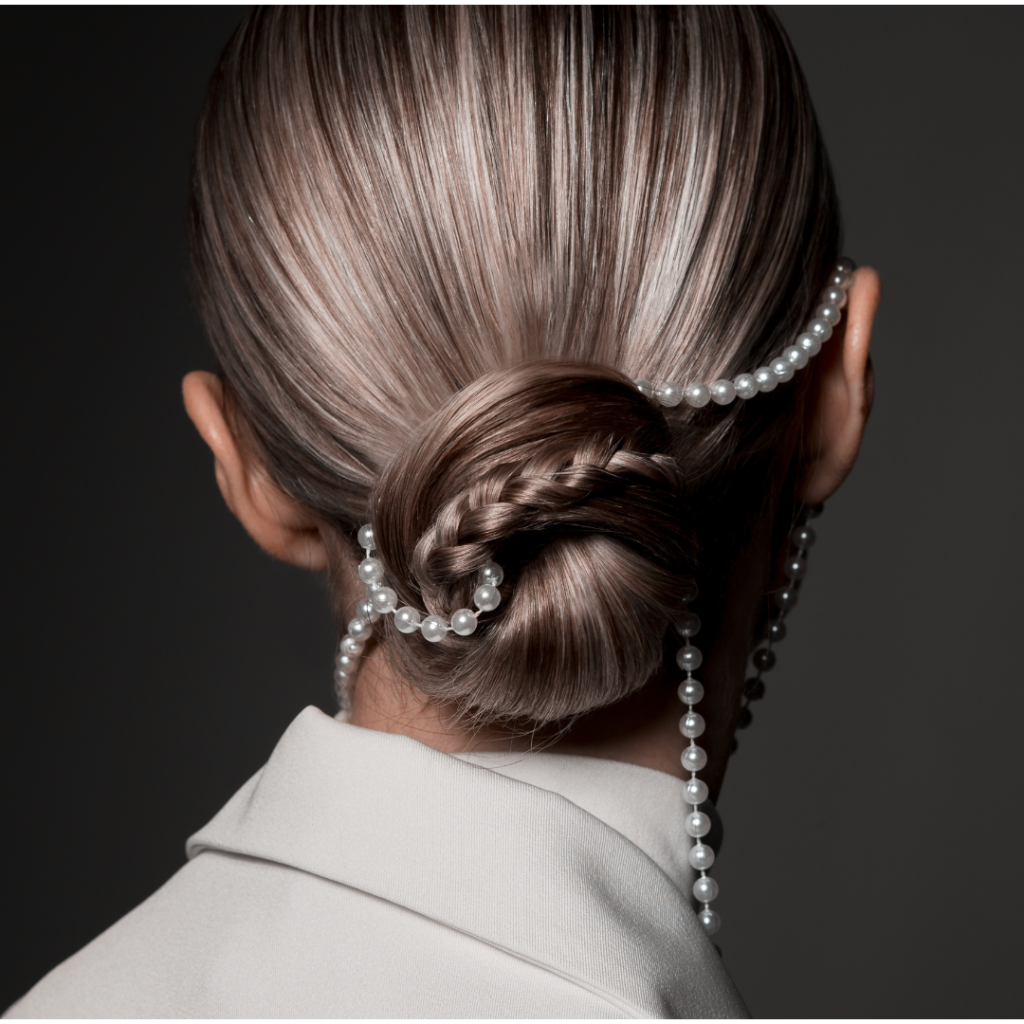 wedding hair style with pearl accessories